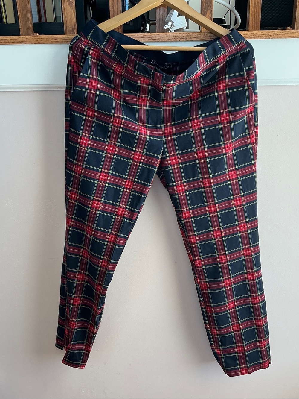 Zara Navy and Red Plaid Chinos